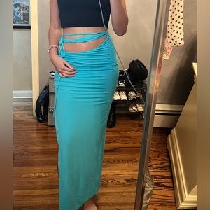 Tiger Mist blue tie up maxi skirt